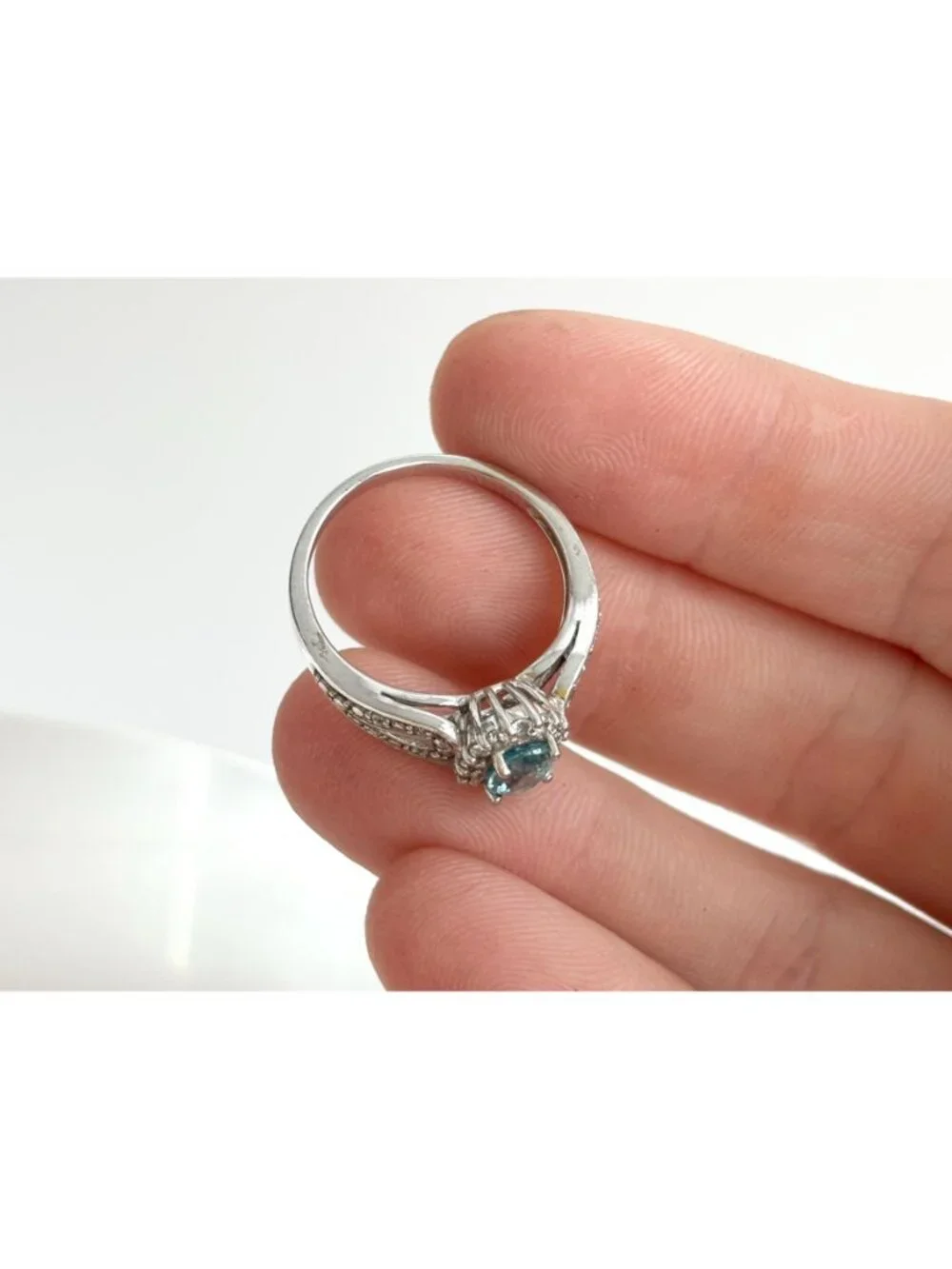 Blue Topaz Halo Style Multi Gemstone Sterling Silver 925 Vintage Ring - sz 8